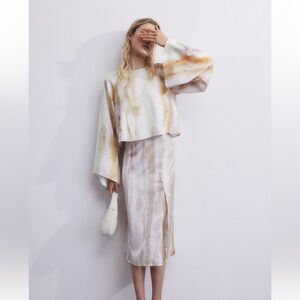 H&M Pastel Watercolor Long Sleeve Blouse in White, Yellow, Purple